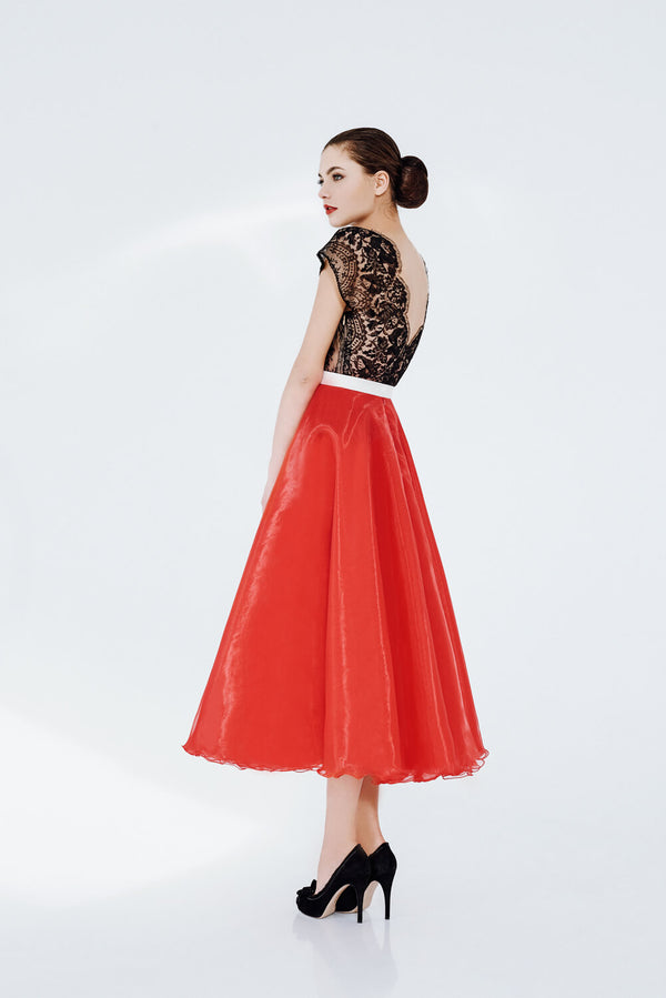 Black french lace top and Dahlia full skirt