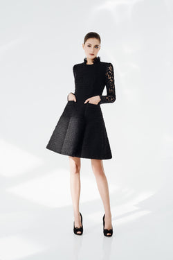 Black dress with french lace sleeves