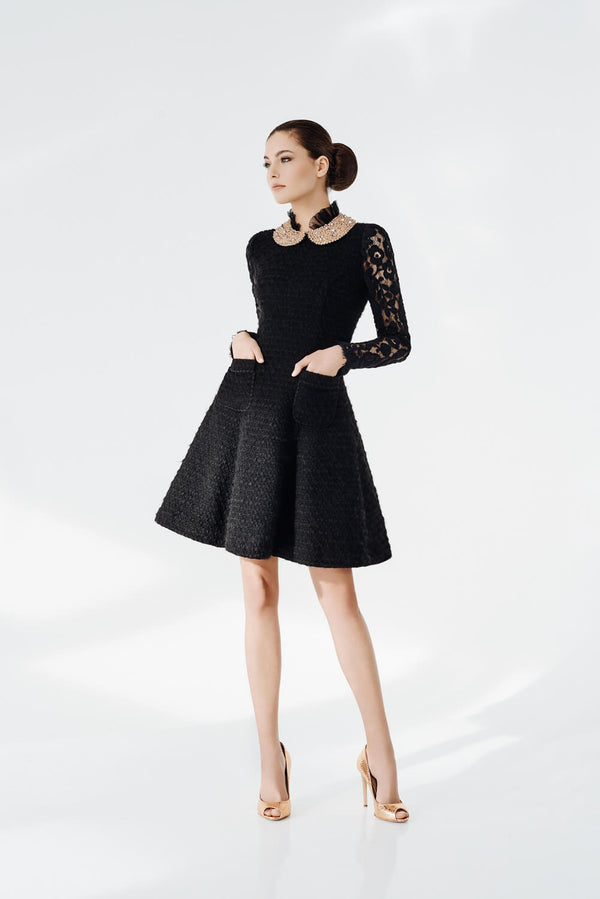 Black dress with french lace sleeves