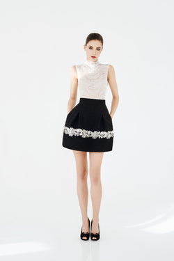 Sky wave french lace top and black skirt