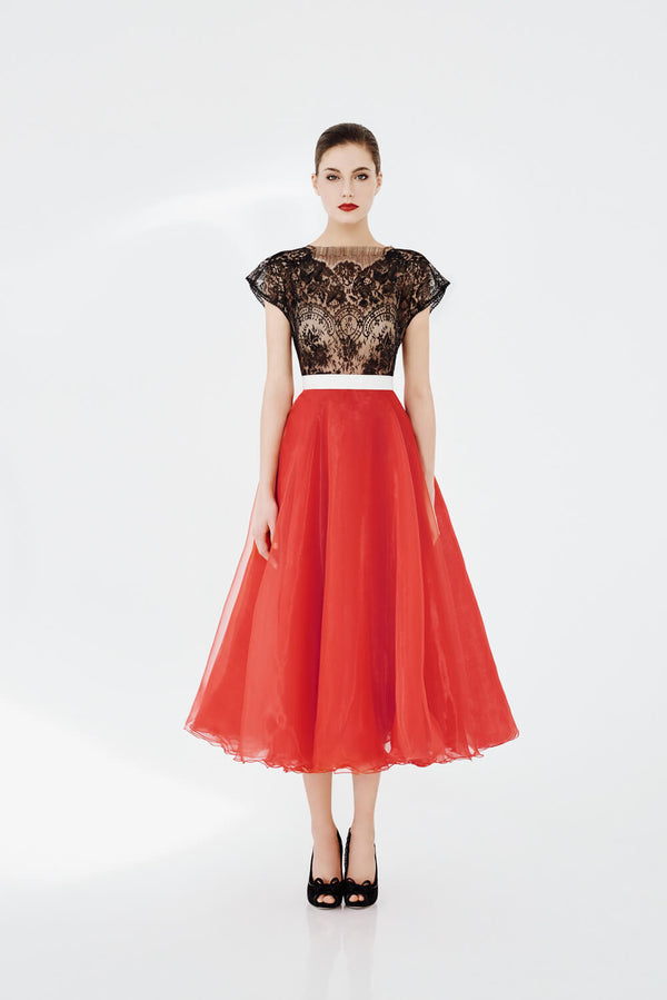 Black french lace top and Dahlia full skirt