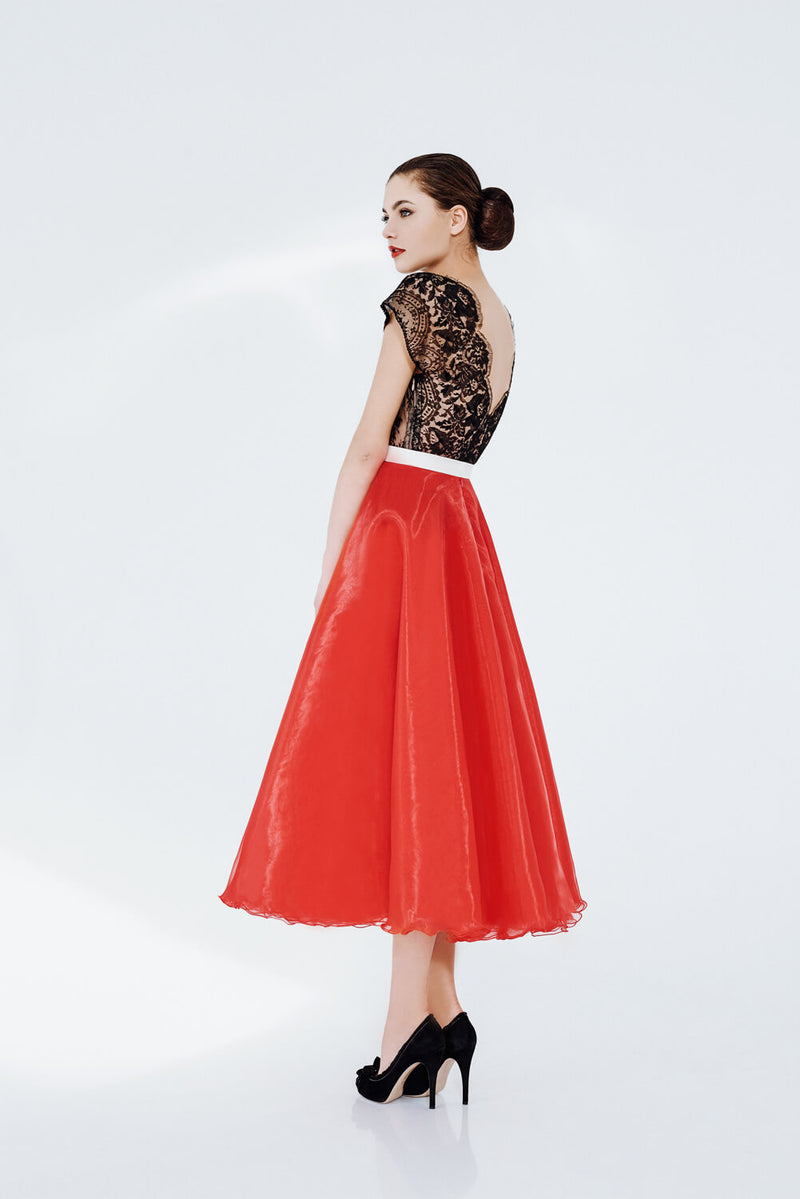 Black french lace top and Dahlia full skirt - NEVENA 