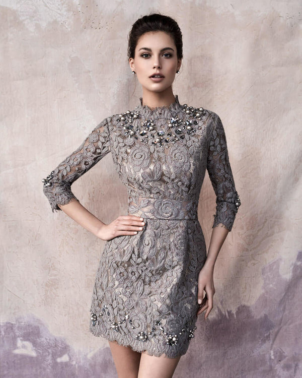 Embroidered short french lace dress