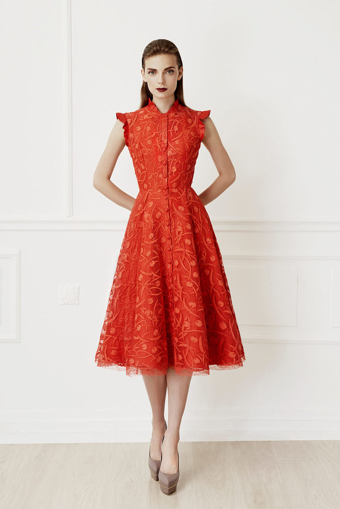 Red signature french lace dress