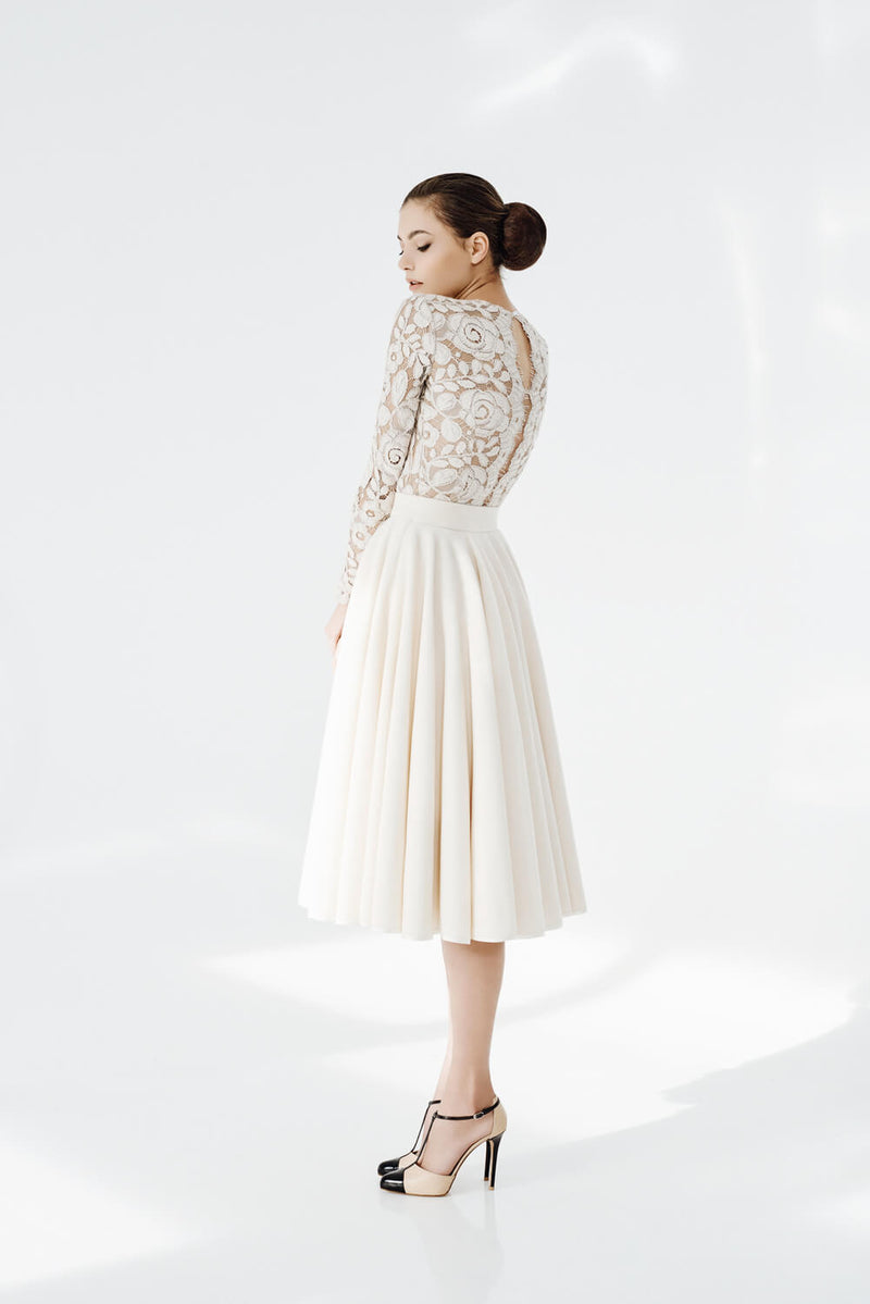 Chantale skirt in Cream and Angora french lace Top