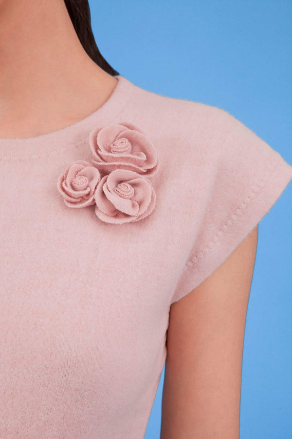 CLEMENCE TOP BABY PINK WITH 3D FLOWERS