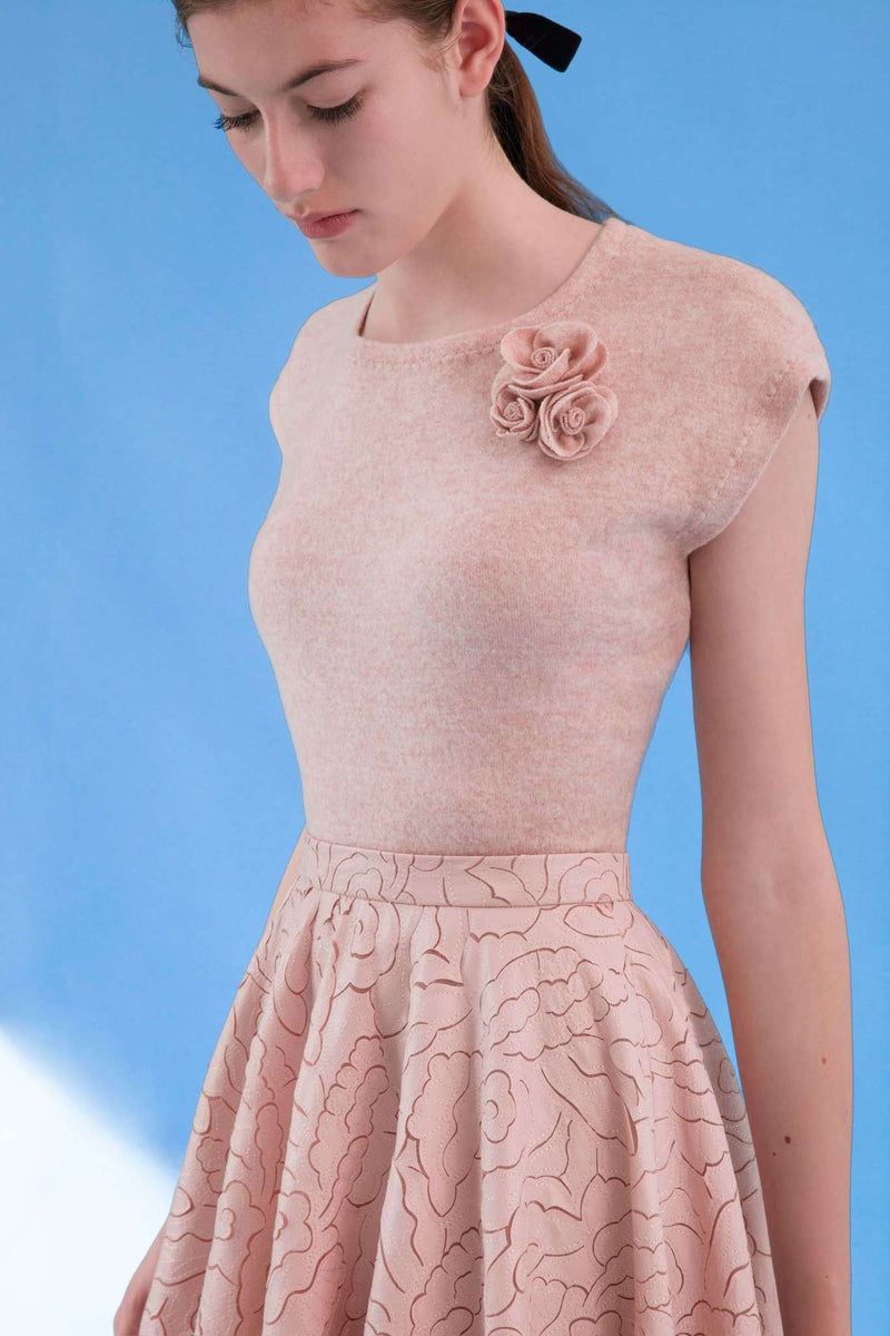 CLEMENCE TOP PEACH PINK WITH 3D FLOWERS